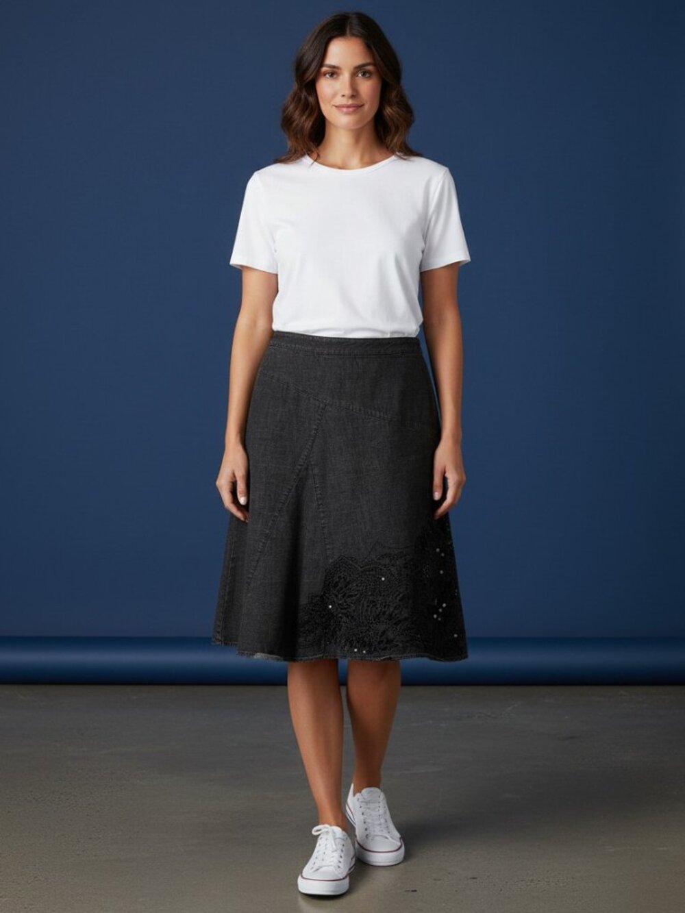 Marks & Spencer Black Embroidered A-Line Skirt